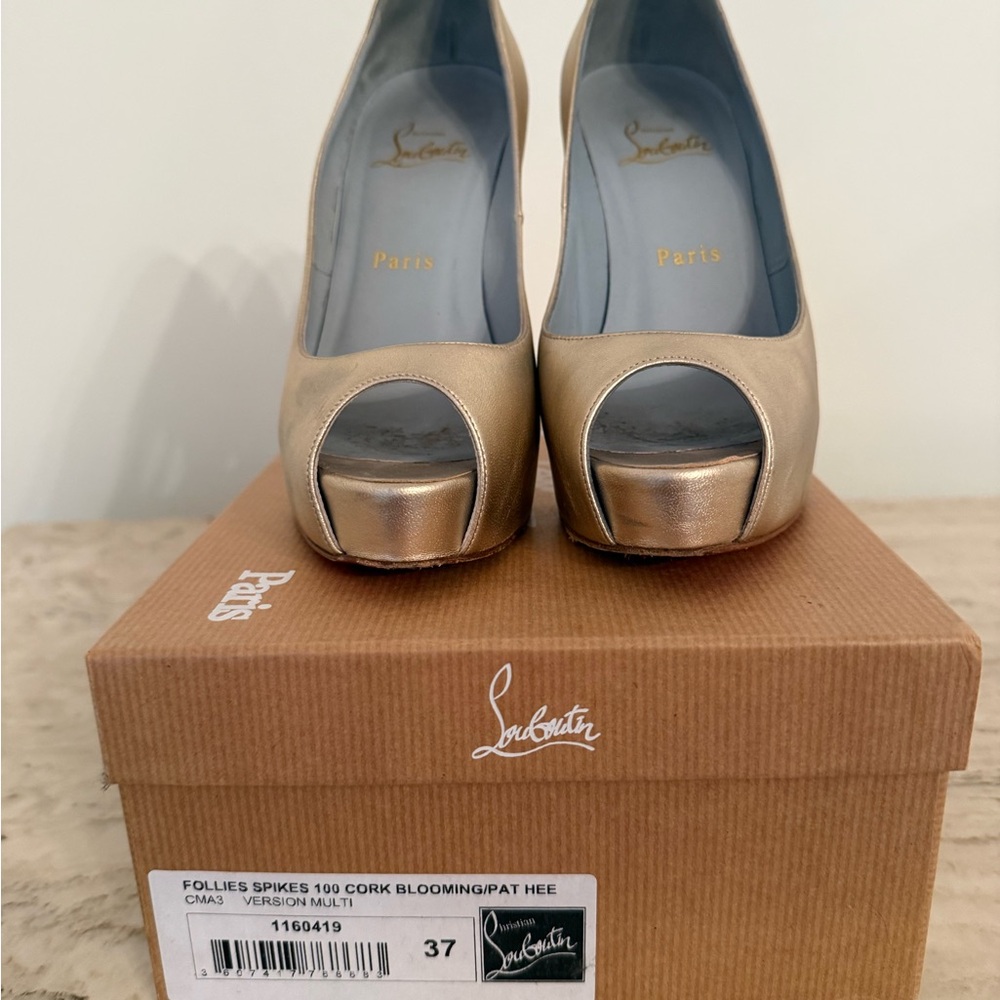 Christian Louboutin Gold Peep-Toe Heels
